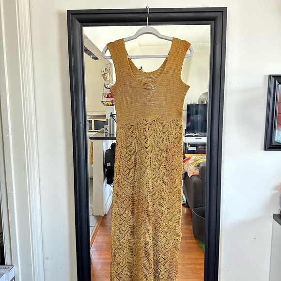 Mermaid core Brassy Olive Brown Crochet Dress - Picture 3 of 8